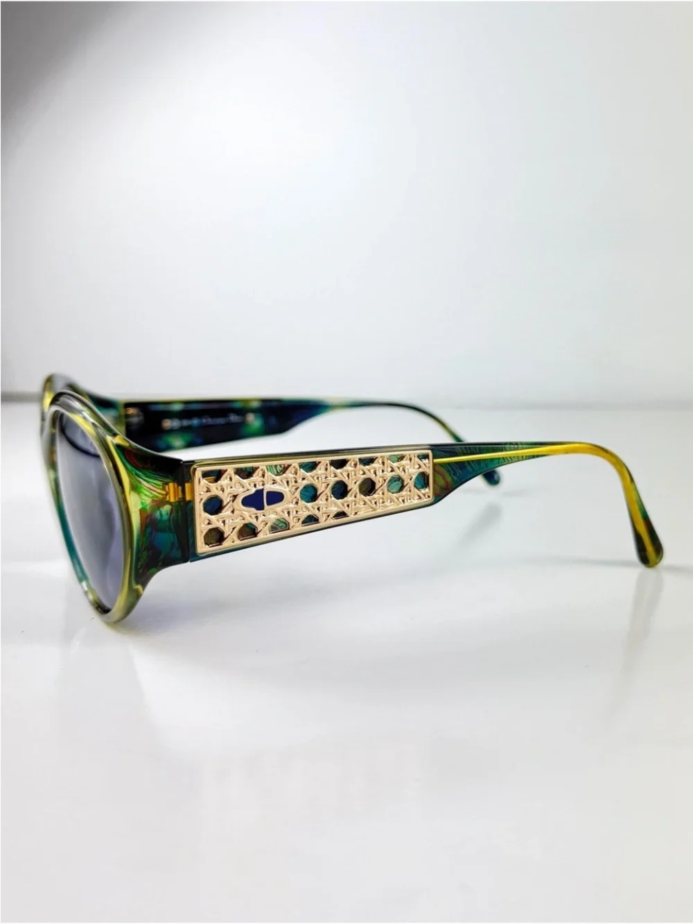 Vintage Dior 2766A 50 Sunglasses Deadstock VFC Box Set Green Gold Cannage